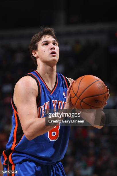 Danilo Gallinari of the New York Knicks shoots a free throw during the game against the Milwaukee Bucks on November 7, 2009 at the Bradley Center in...