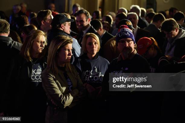 Anticipation builds among as they watch early election results at an Election Night event for GOP PA Congressional Candidate Rick Saccone as the...