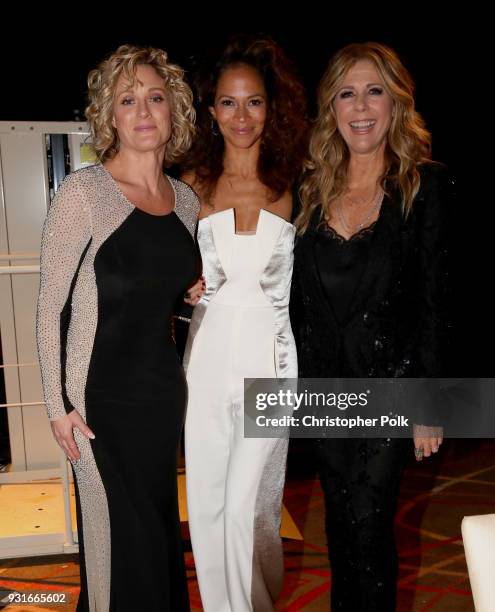 Teri Polo, Sherri Saum, and Rita Wilson pose backstage during A Legacy Of Changing Lives presented by the Fulfillment Fund at The Ray Dolby Ballroom...