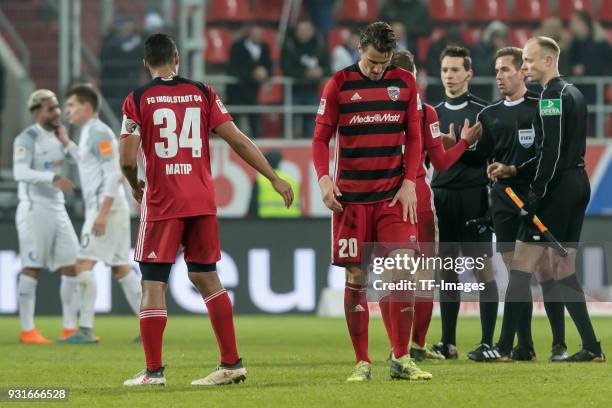 Marvin Job Matip of Ingolstadt Stefan Kutschke of Ingolstadt looks dejected during the Second Bundesliga match between FC Ingolstadt 04 and VfL...