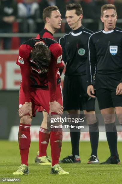 Stefan Kutschke of Ingolstadt looks dejected during the Second Bundesliga match between FC Ingolstadt 04 and VfL Bochum 1848 at Audi Sportpark on...