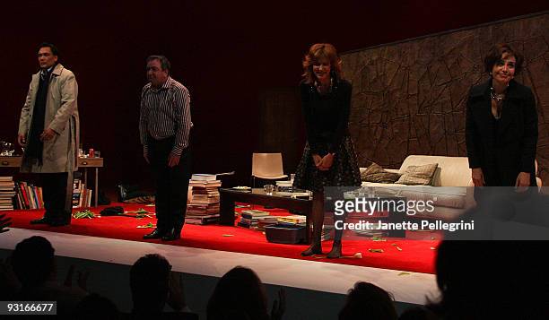 Jimmy Smits, Ken Scott, Christine Lahti and Annie Potts join the cast of "God of Carnage" at The Bernard B. Jacobs Theatre on November 17, 2009 in...