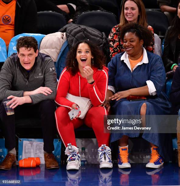 Dasha Polanco and Adrienne C. Moore attend the New York Knicks Vs Dallas Mavericks game at Madison Square Garden on March 13, 2018 in New York City.