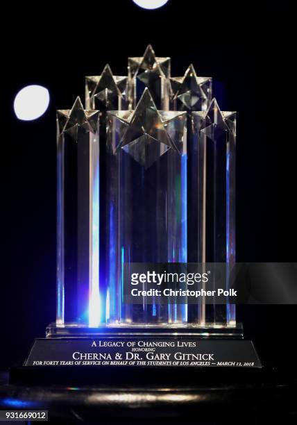 An award is displayed onstage during A Legacy Of Changing Lives presented by the Fulfillment Fund at The Ray Dolby Ballroom at Hollywood & Highland...