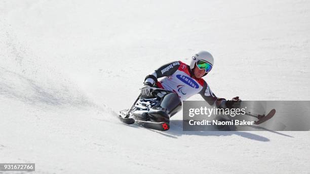 Corey Peters of New Zealand competing in the Men's Giant Slalom Sitting at the Alpine Skiing on day five of the PyeongChang 2018 Paralympic Games on...