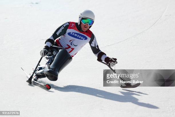 Corey Peters of New Zealand competing in the Men's Giant Slalom Sitting at the Alpine Skiing on day five of the PyeongChang 2018 Paralympic Games on...