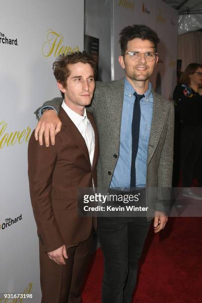 Max Winkler and Adam Scott attend the premiere of The Orchard's "Flower" at ArcLight Cinemas on March 13, 2018 in Hollywood, California.
