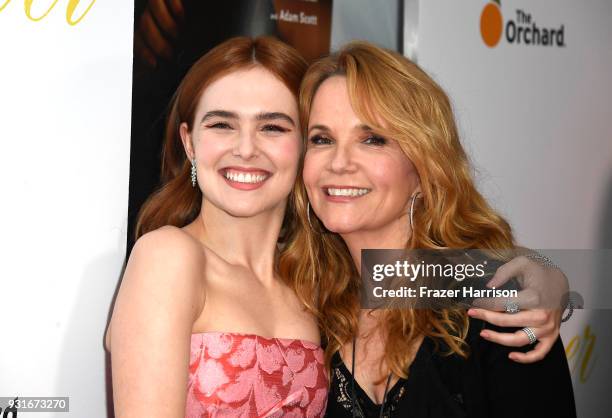 Zoey Deutch and Lea Thompson attend the Premiere Of The Orchard's "Flower" at ArcLight Cinemas on March 13, 2018 in Hollywood, California.