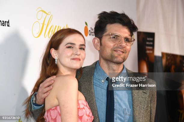 Zoey Deutch and Adam Scott attend the premiere of The Orchard's "Flower" at ArcLight Cinemas on March 13, 2018 in Hollywood, California.
