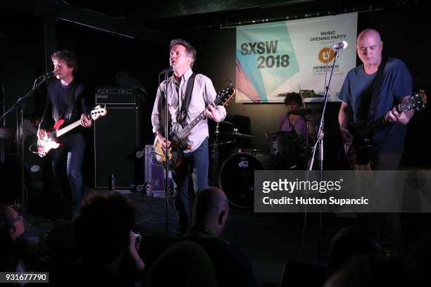 Jason Narducy, Mac McCaughan, Jon Wurster, and Jim Wilbur of Superchunk perform onstage at the Music Opening Party during SXSW at The Main on March...