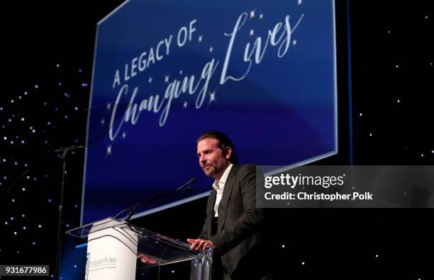 Bradley Cooper speaks onstage during A Legacy Of Changing Lives presented by the Fulfillment Fund at The Ray Dolby Ballroom at Hollywood & Highland...