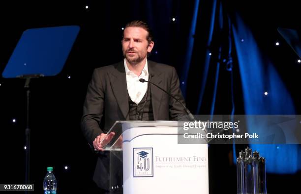 Bradley Cooper speaks onstage during A Legacy Of Changing Lives presented by the Fulfillment Fund at The Ray Dolby Ballroom at Hollywood & Highland...