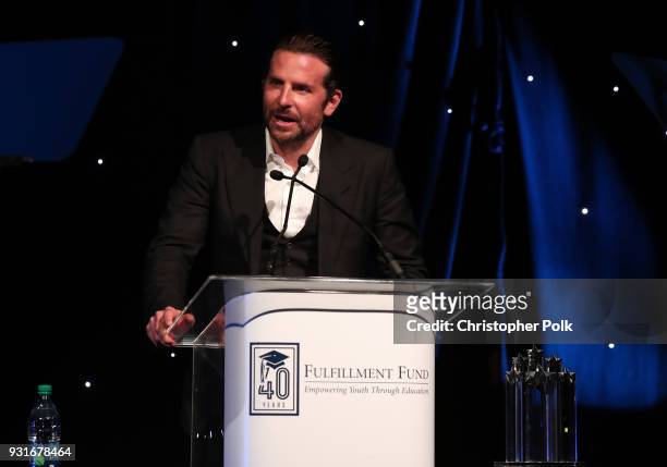 Bradley Cooper speaks onstage during A Legacy Of Changing Lives presented by the Fulfillment Fund at The Ray Dolby Ballroom at Hollywood & Highland...