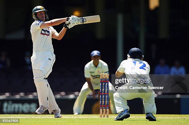 Alex Doolan of the Tigers bats during day two of the Sheffield Shield match between the New South Wales Blues and the Tasmanian Tigers at Sydney...