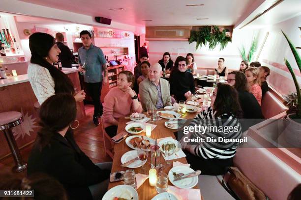 Daniela Simba speaks during the Trans Awareness Dinner at Pietro Nolita on March 13, 2018 in New York City.