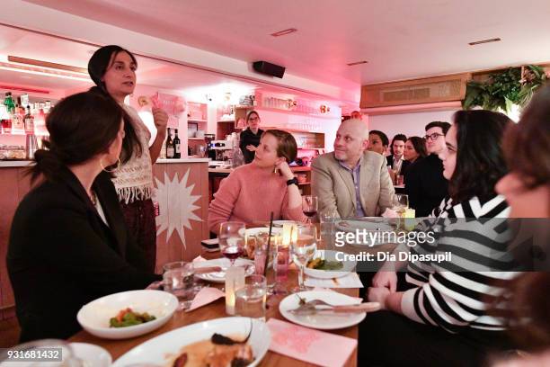 Daniela Simba speaks during the Trans Awareness Dinner at Pietro Nolita on March 13, 2018 in New York City.