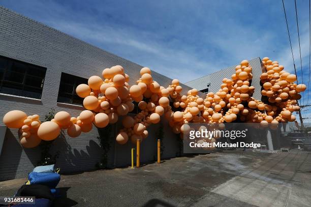 The work of Balloon designer Jihan Zencirli, aka Geronimo, is seen for Melbourne Design Week 2018 on March 14, 2018 in Melbourne, Australia. The...