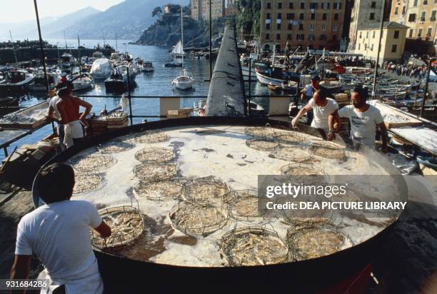 Giant skillet for frying which is used during the Fish Fry Festival, Camogli, Liguria, Italy.