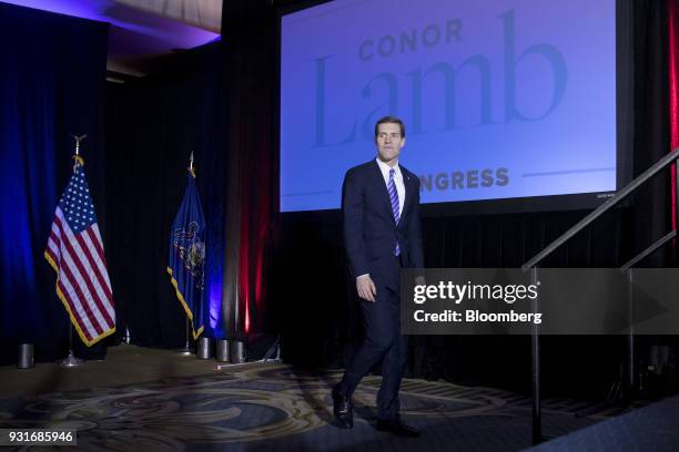 Conor Lamb, Democratic candidate for the U.S. House of Representatives, arrives to speak during an election night rally in Canonsburg, Pennsylvania,...