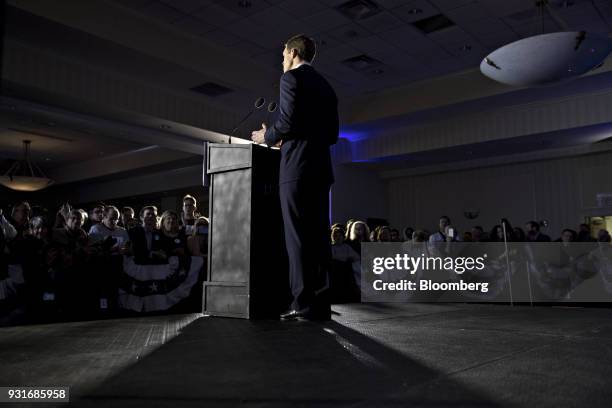 Conor Lamb, Democratic candidate for the U.S. House of Representatives, speaks during an election night rally in Canonsburg, Pennsylvania, U.S., on...