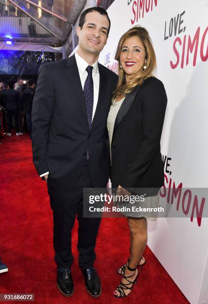 Producer Pouya Shahbazian and Melissa Hook attend a special screening of 20th Century Fox's "Love, Simon" at Westfield Century City on March 13, 2018...