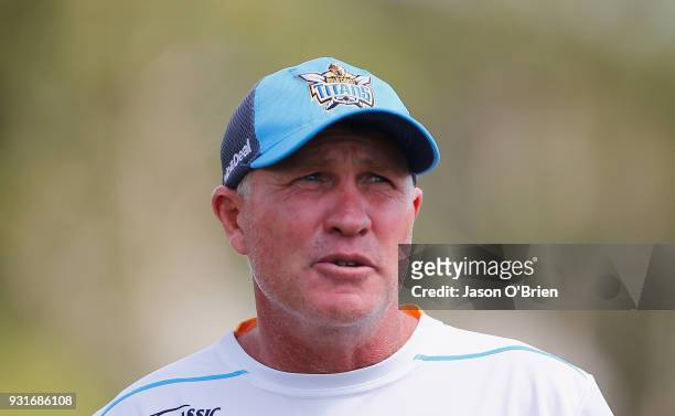 Head Coach Garth Brennan looks on during a Gold Coast Titans NRL training session at Parkwood on March 14, 2018 in Gold Coast, Australia.