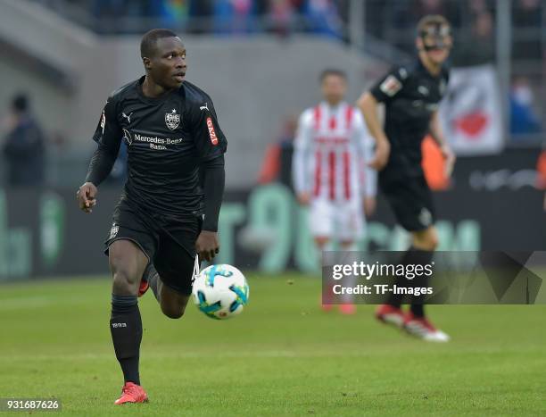 Chadrac Akolo Ababa of Stuttgart controls the ball during the Bundesliga match between 1. FC Koeln and VfB Stuttgart at RheinEnergieStadion on March...