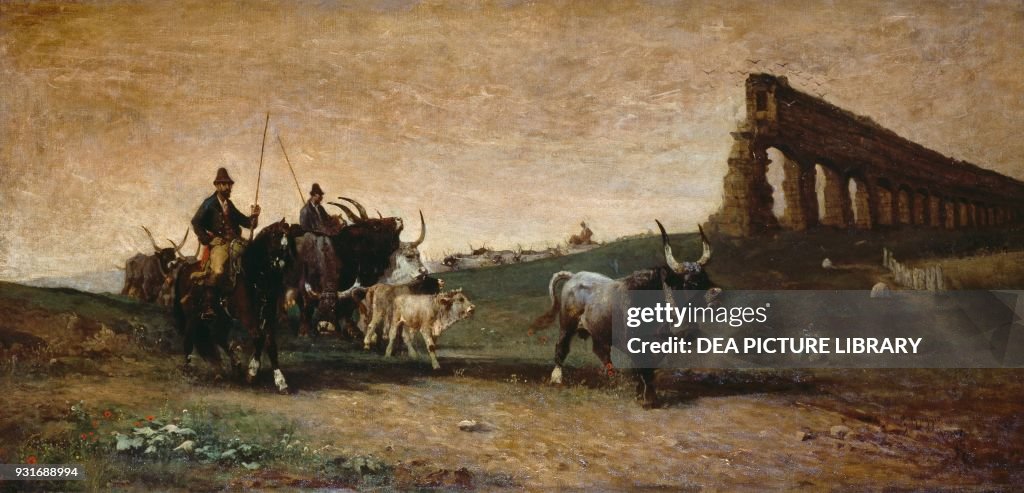 Herd in the Roman countryside, by Giuseppe Raggio
