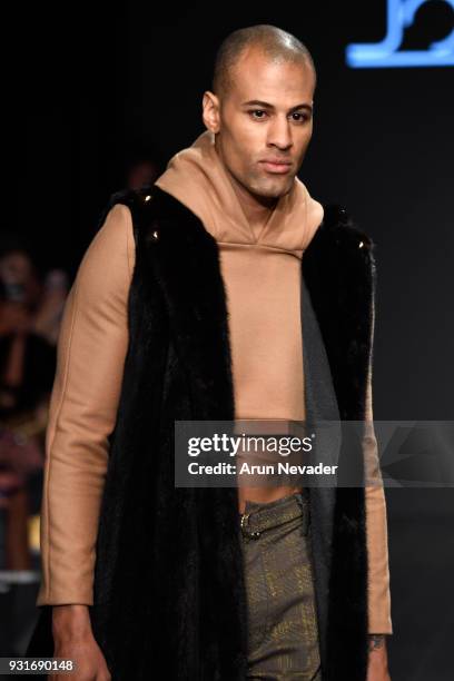 Model walks the runway wearing Jonathan Marc Stein at Los Angeles Fashion Week Powered by Art Hearts Fashion LAFW FW/18 10th Season Anniversary at...