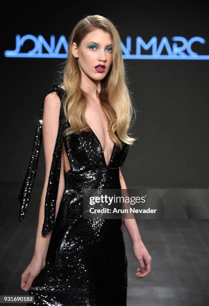 Model walks the runway wearing Jonathan Marc Stein at Los Angeles Fashion Week Powered by Art Hearts Fashion LAFW FW/18 10th Season Anniversary at...