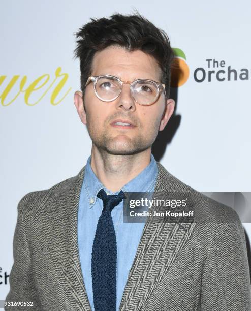 Adam Scott attends the Los Angeles Premiere "Flower" at ArcLight Cinemas on March 13, 2018 in Hollywood, California.