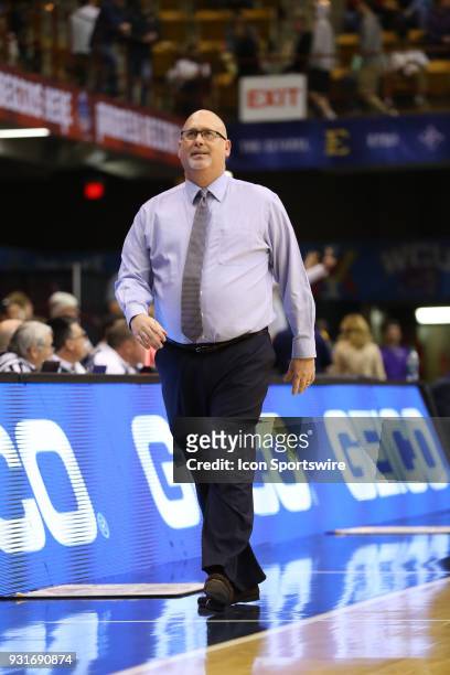 East Tennessee State Buccaneers head coach Steve Forbes looks on from the sideline during the college basketball game between UT-Chattanooga and East...