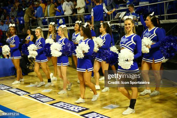 Middle Tennessee Blue Raiders cheerleaders during the NIT first round basketball game between the University of Vermont Catamounts and the Blue...