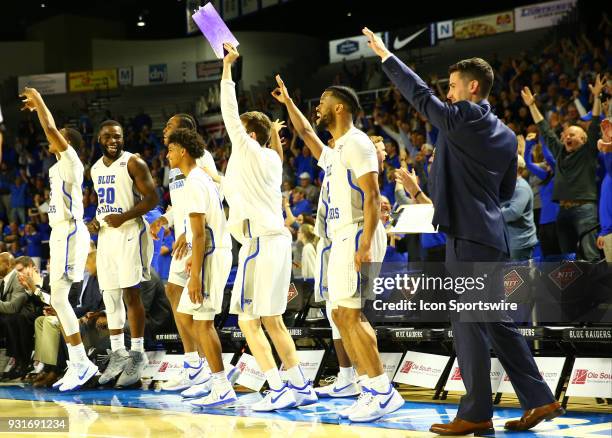 Middle Tennessee Blue Raiders bench reacts to a play during the fourth quarter of the NIT first round basketball game between the University of...