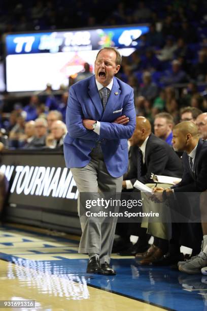 Middle Tennessee Blue Raiders head coach Kermit Davis reacts to a play during the fourth quarter of the NIT first round basketball game between the...