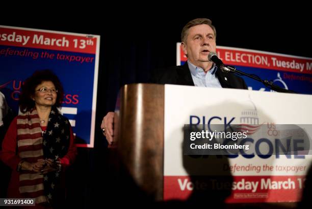 Rick Saccone, Republican candidate for the U.S. House of Representatives, talks to supporters during an election night rally in Elizabeth Township,...