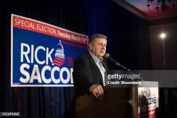 Rick Saccone, Republican candidate for the U.S. House of Representatives, talks to supporters during an election night rally in Elizabeth Township,...