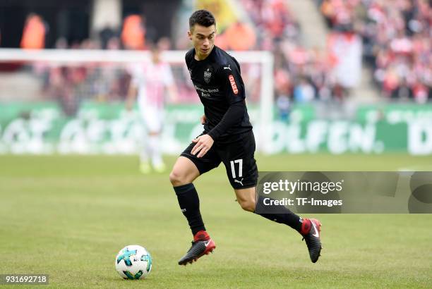 Erik Thommy of Stuttgart controls the ball during the Bundesliga match between 1. FC Koeln and VfB Stuttgart at RheinEnergieStadion on March 4, 2018...