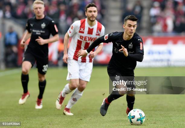 Erik Thommy of Stuttgart controls the ball during the Bundesliga match between 1. FC Koeln and VfB Stuttgart at RheinEnergieStadion on March 4, 2018...