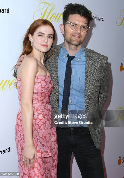 Zoey Deutch, Adam Scott arrives at the Premiere Of The Orchard's "Flower" at ArcLight Cinemas on March 13, 2018 in Hollywood, California.