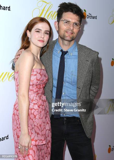 Zoey Deutch, Adam Scott arrives at the Premiere Of The Orchard's "Flower" at ArcLight Cinemas on March 13, 2018 in Hollywood, California.