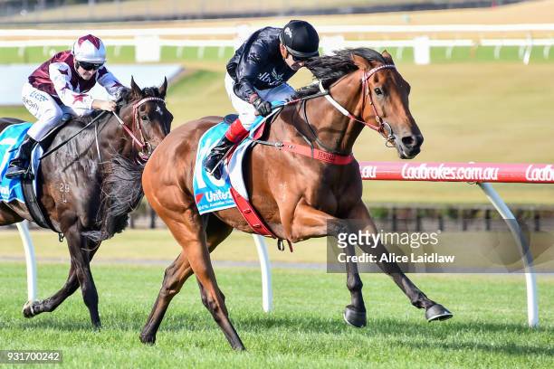 Leicester ridden by Dean Yendall wins the United Petroleum Handicap at Ladbrokes Park Hillside Racecourse on March 14, 2018 in Springvale, Australia.