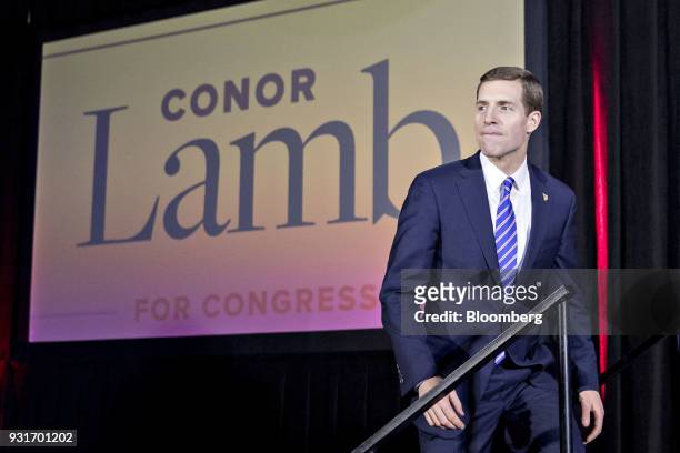 Conor Lamb, Democratic candidate for the U.S. House of Representatives, arrives to speak during an election night rally in Canonsburg, Pennsylvania,...