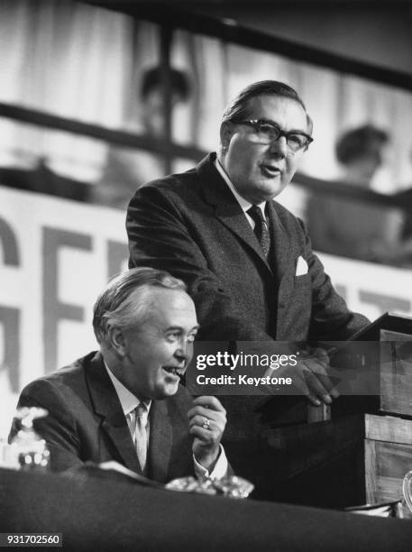 James Callaghan , Chancellor of the Exchequer, speaks at the Labour Party Conference in Brighton, UK, 5th October 1966. To the left is Prime Minister...