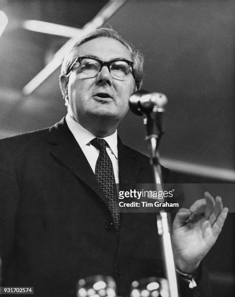James Callaghan , the Home Secretary, speaks at the 68th annual Labour Party Conference in Brighton, UK, 29th September 1969.