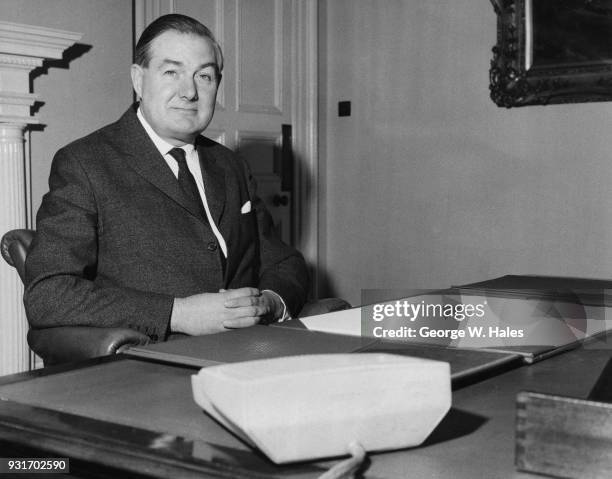 James Callaghan , the Chancellor of the Exchequer, sits at an empty desk at the Treasury in London, a week before Budget Day, 4th April 1967.