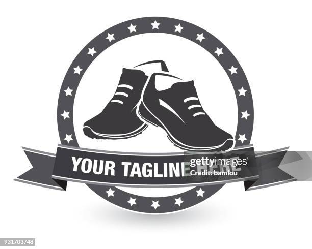 running shoes with tagline icon banner - sprint logo stock illustrations