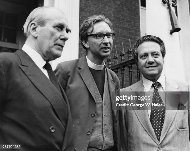 From left to right, Sir Hugh Foot, Baron Caradon , Father Adrian Hastings and Mario Soares , leader of the Portuguese Socialist Party, after a lunch...