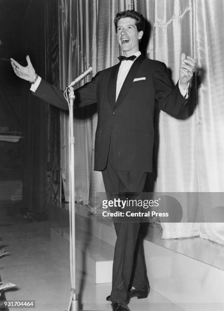 Dutch entertainer Rudi Carrell , the Dutch contestant in the 1960 Eurovision Song Contest, rehearses his song 'Wat een geluk' on the afternoon of the...