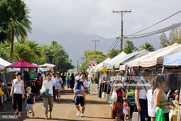 Visitors to the North Shore check out all the local produce for sale at the Farmers Market on November 17, 2009 in Haleiwa, Hawaii.